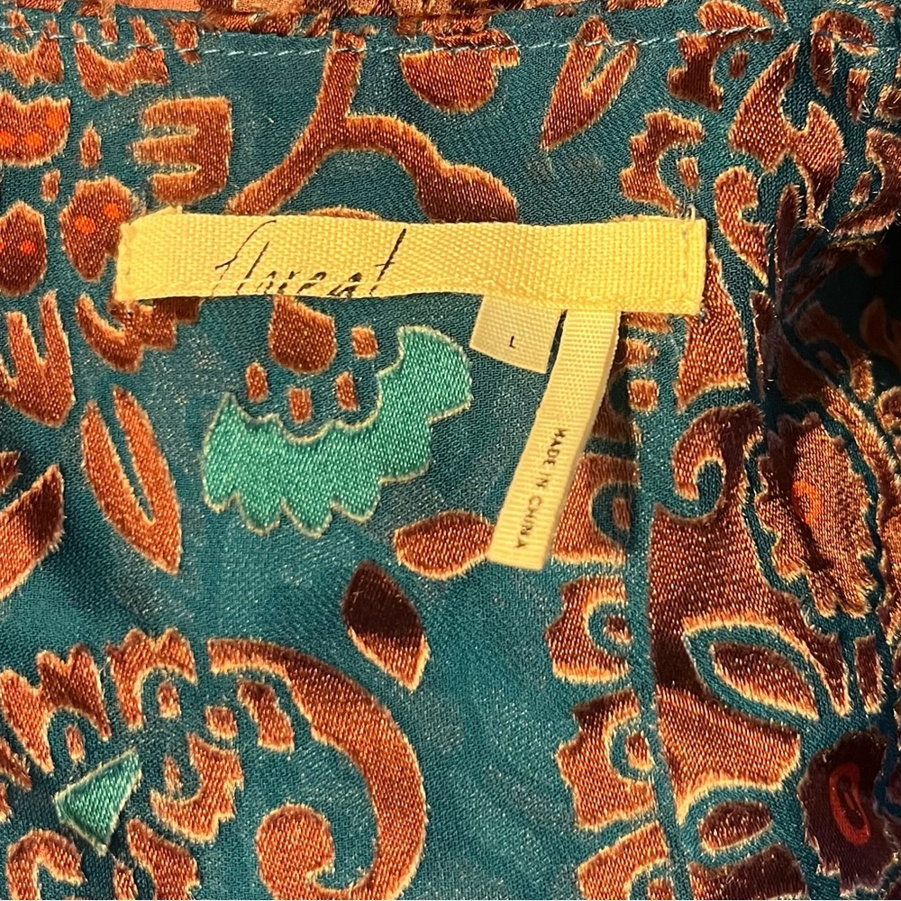 Floreat Anthropologie Valo Silk Blend Paisley Velvet Burn Out Boho Tunic Large - Picture 5 of 8